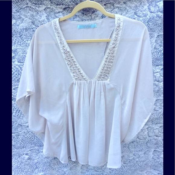 Karlie Tops - Karlie Top sheer silver bead trim. Size M
